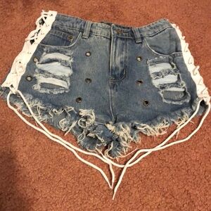 COPY - Fashion Nova Side Tie-up Distressed Jean Shorts